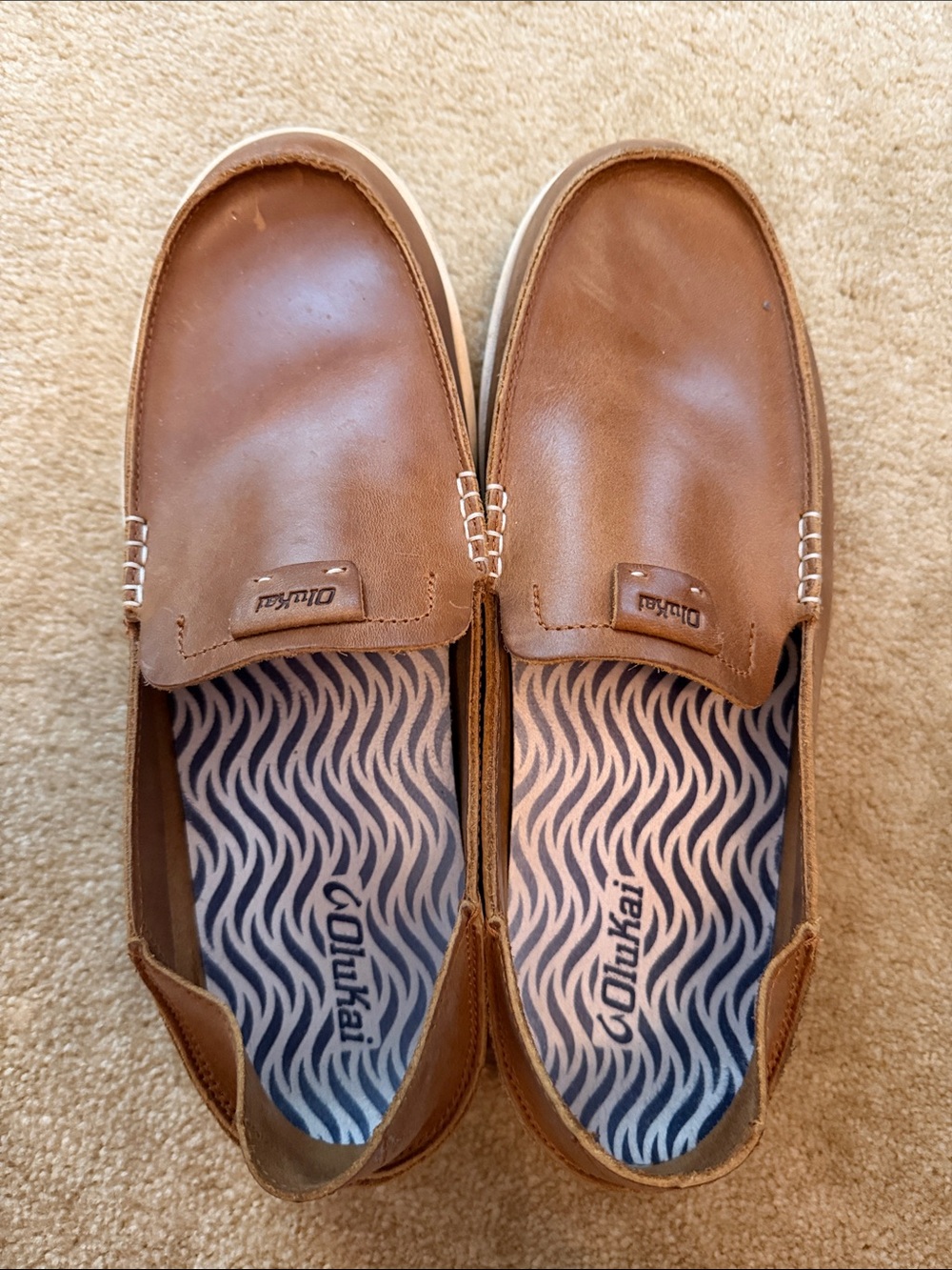 OluKai Tan/Brown Leather Slip-On Loafers - Picture 5 of 7